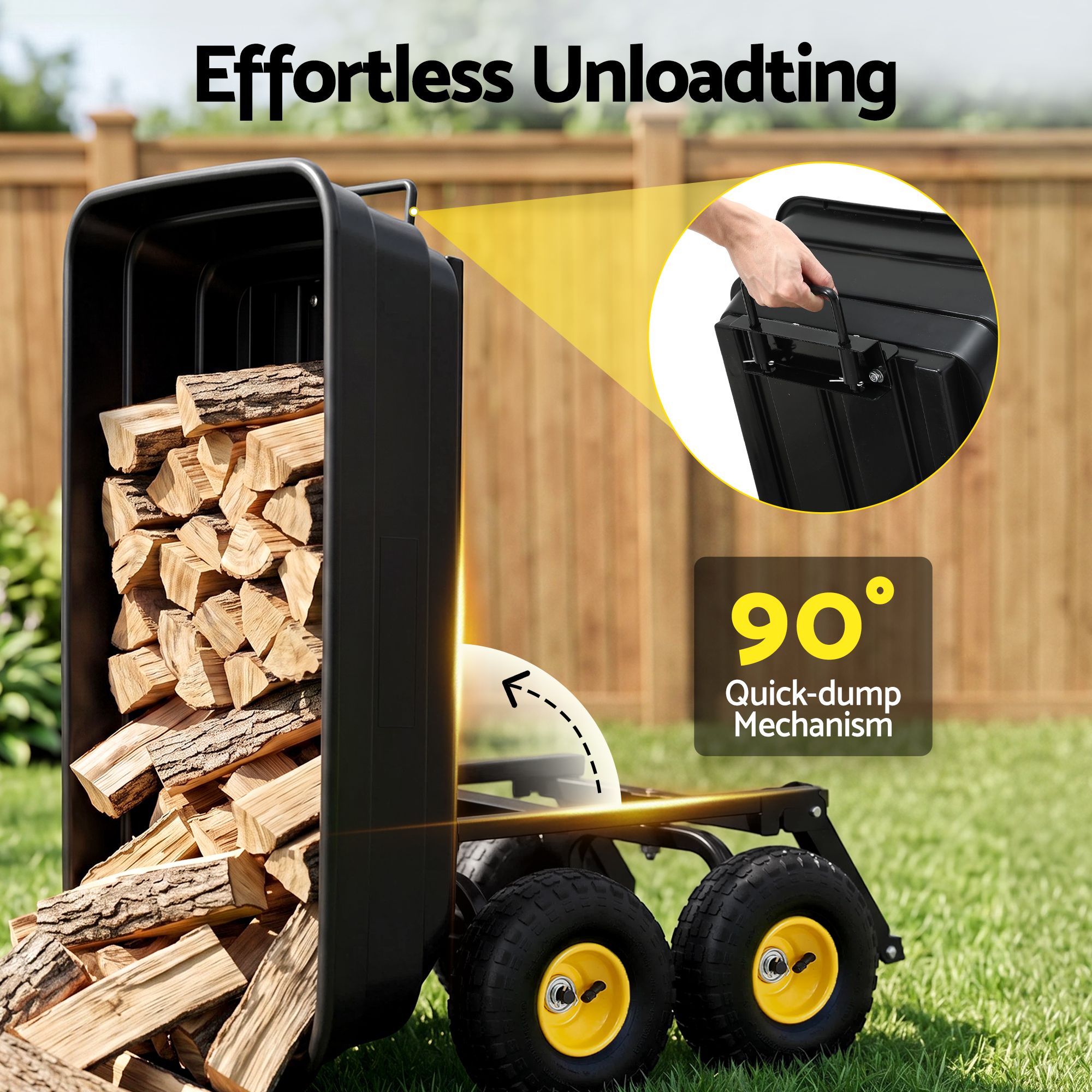 Garden Cart Dump Utility Wagon 270kg 2in1 Handle Tractor Trolley 110L with 10in Tyres