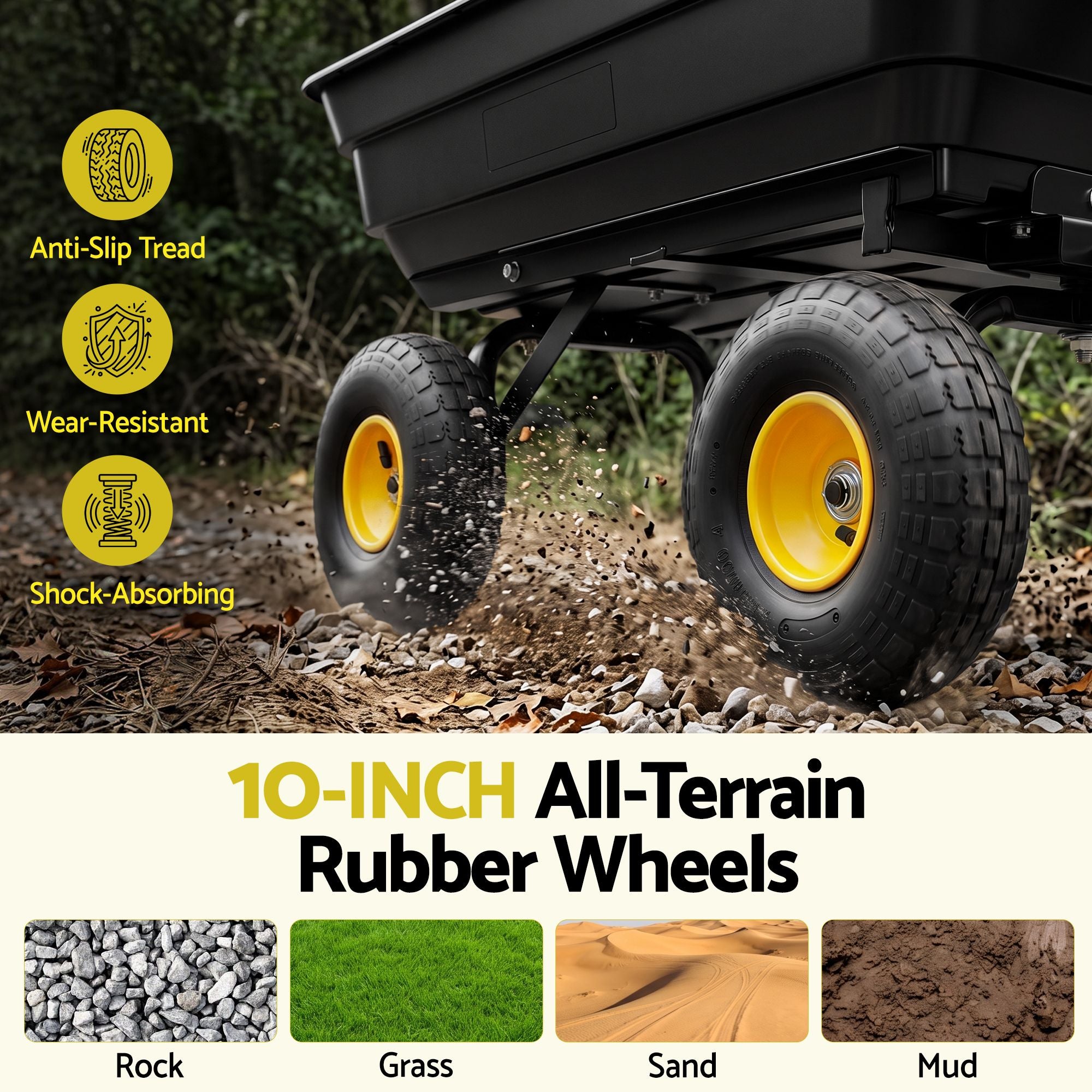 Garden Cart Dump Utility Wagon 270kg 2in1 Handle Tractor Trolley 110L with 10in Tyres