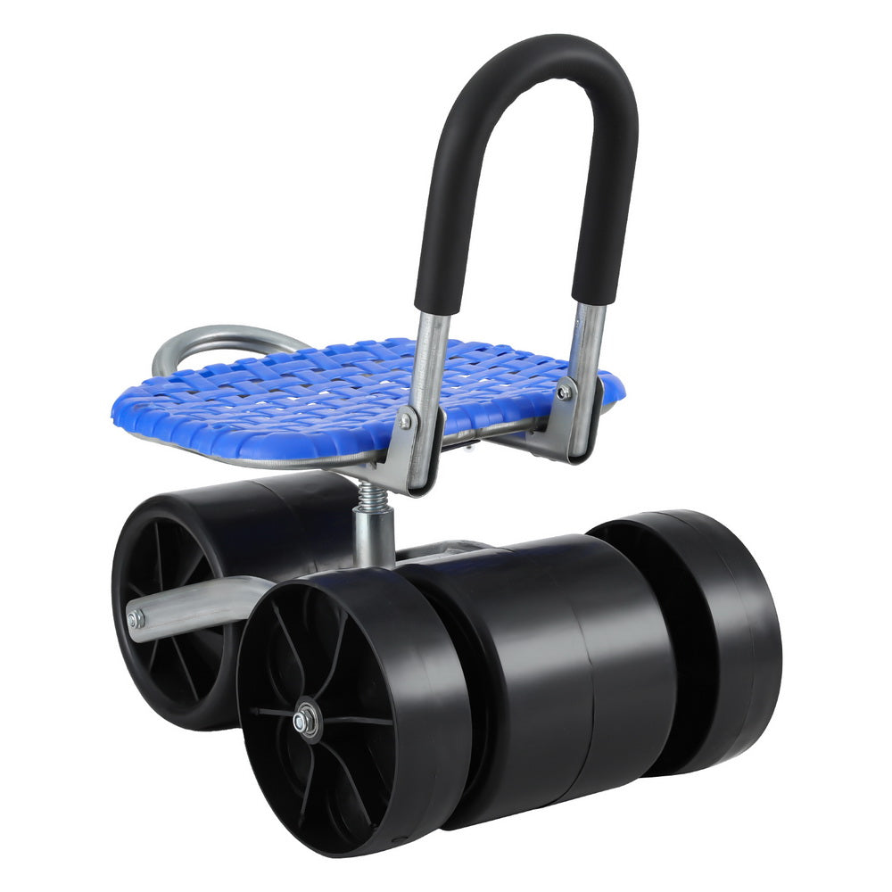 Garden Stool Foldable with Wheels Blue