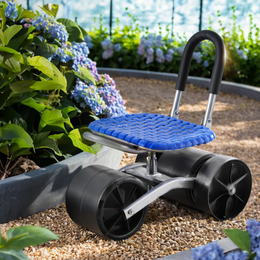 Garden Stool Foldable with Wheels Blue
