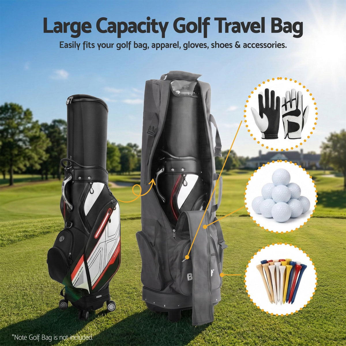 Golf Travel Bag with Wheels Foldable Soft Case Flight Cover - Grey