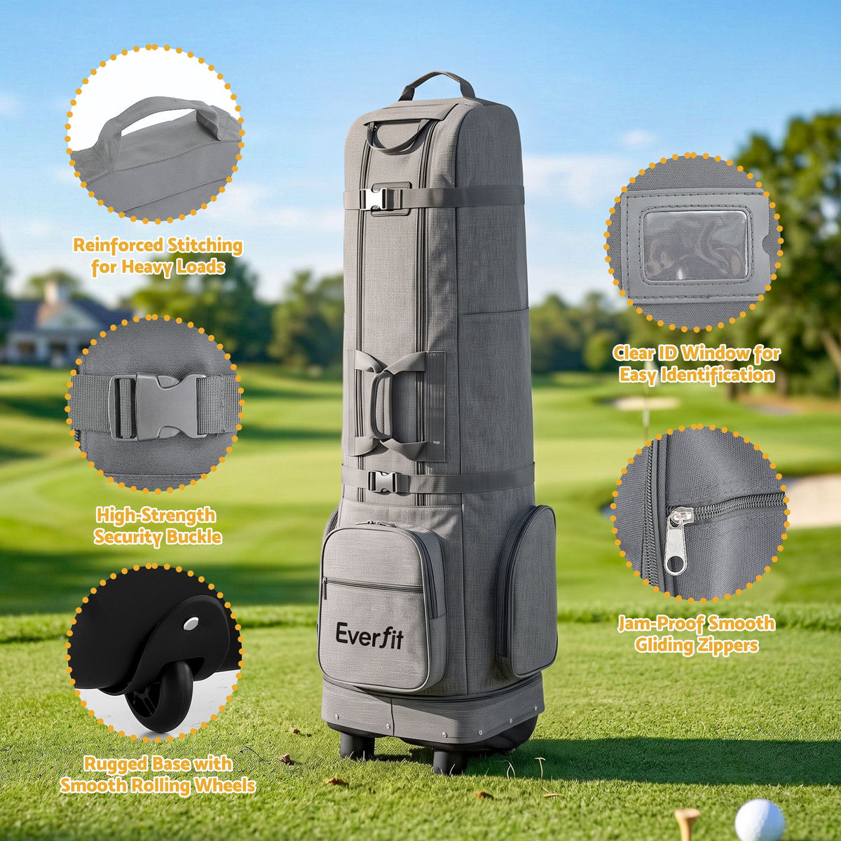 Golf Travel Bag with Wheels Foldable Soft Case Flight Cover - Grey