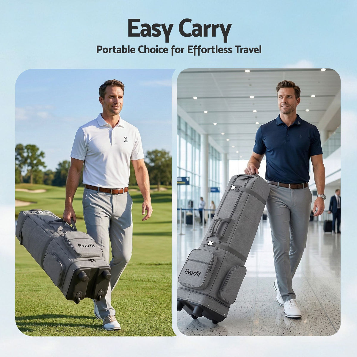 Golf Travel Bag with Wheels Foldable Soft Case Flight Cover - Grey