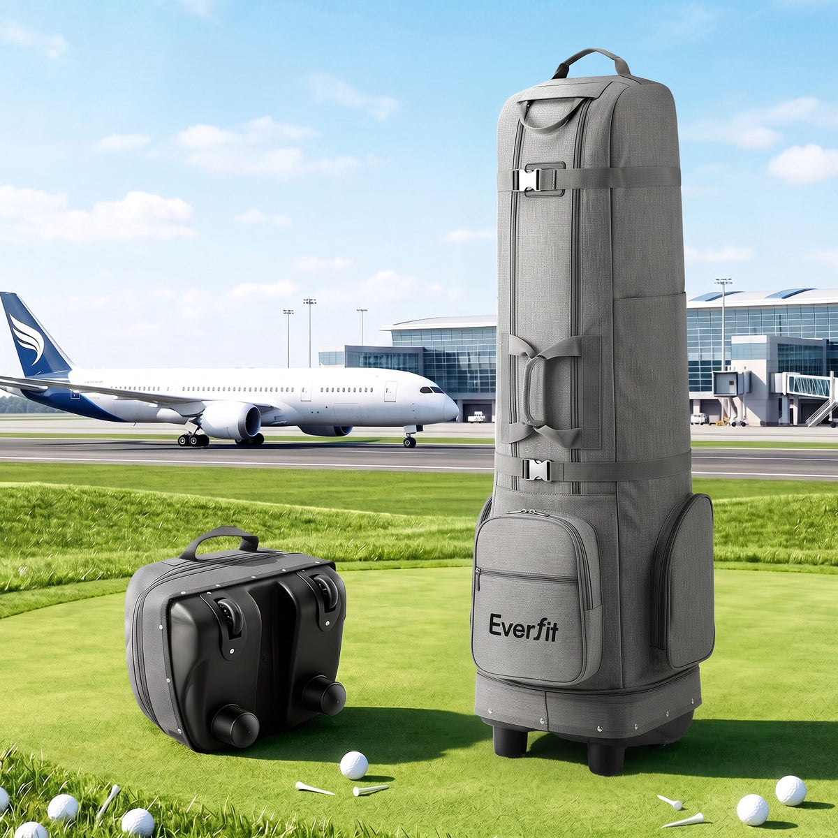 Golf Travel Bag with Wheels Foldable Soft Case Flight Cover - Grey