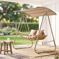 Outdoor 2-Seater Swing Chair with Canopy - Beige