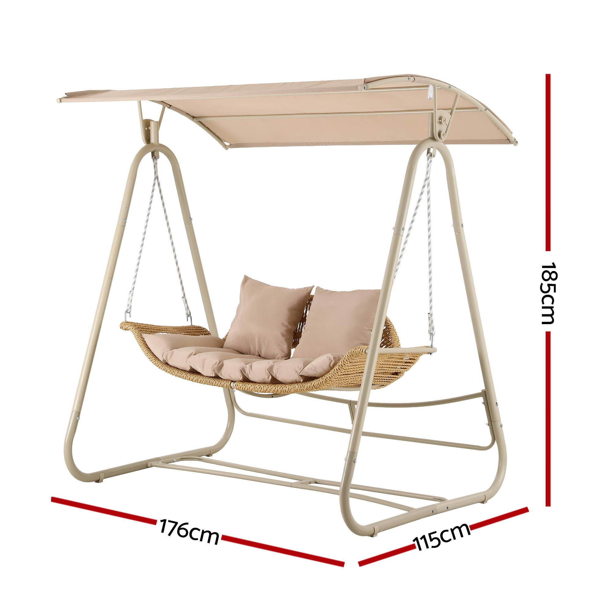 Outdoor 2-Seater Swing Chair with Canopy - Beige