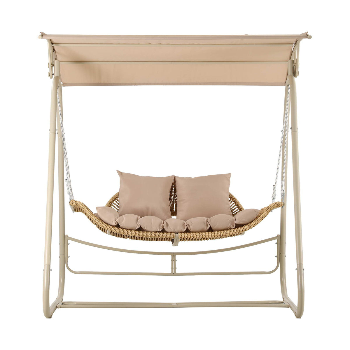 Outdoor 2-Seater Swing Chair with Canopy - Beige