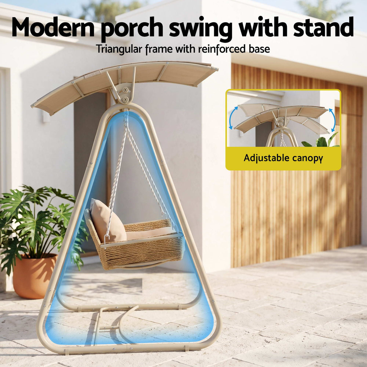 Outdoor 2-Seater Swing Chair with Canopy - Beige