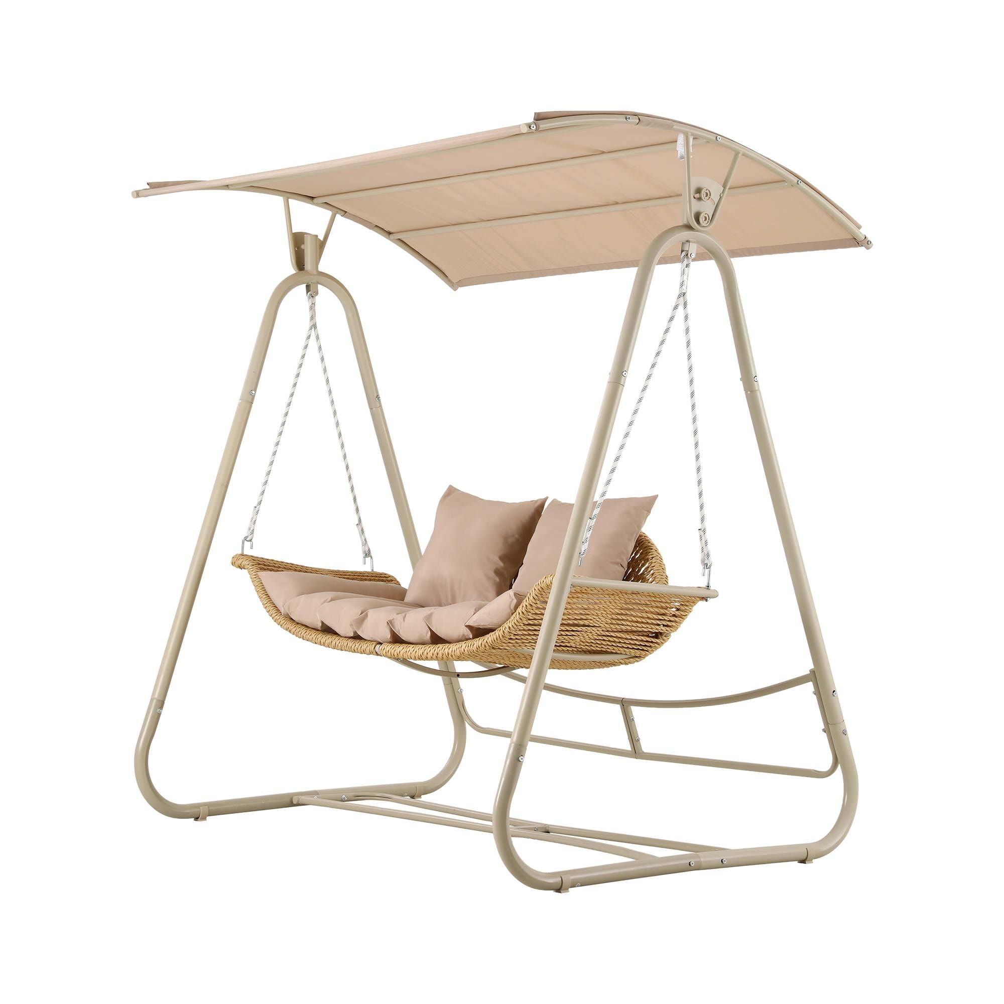 Outdoor 2-Seater Swing Chair with Canopy - Beige