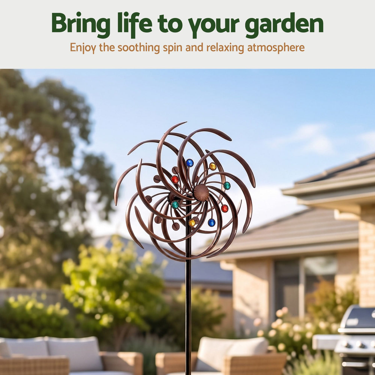 Double Layer Metal Garden Windmill Wind Spinner 190cm - Bronze