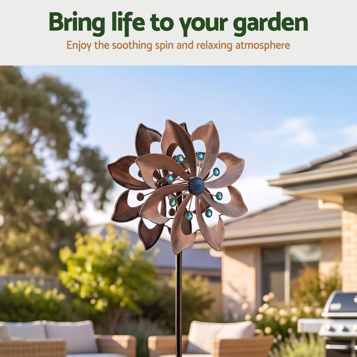 Double Layer Metal Garden Windmill Wind Spinner 190cm - Bronze