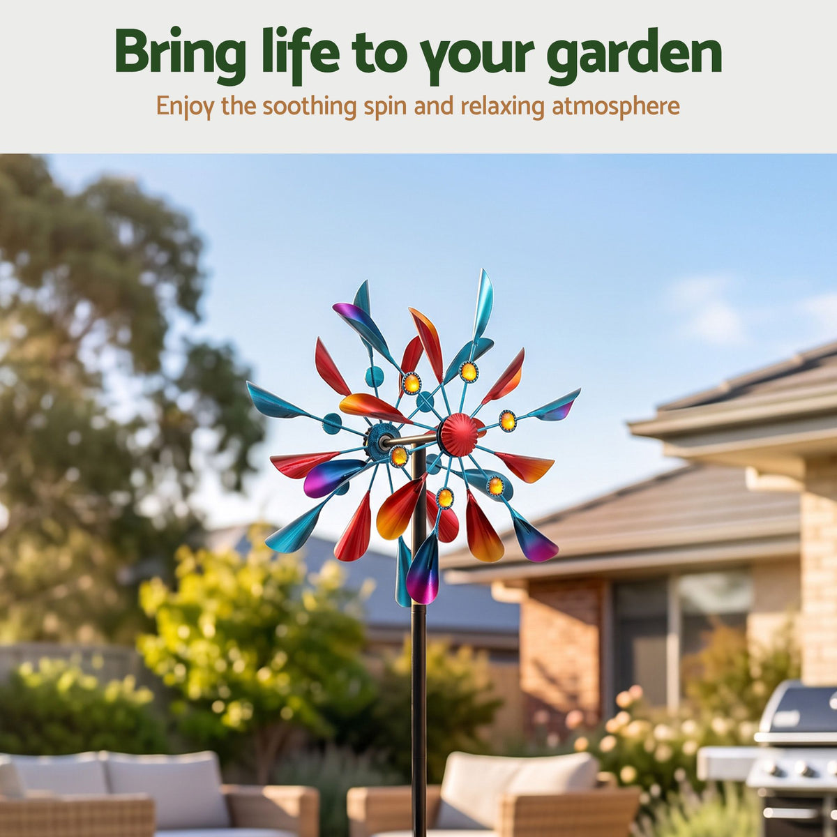 Garden Metal Double Windmill Spinner 190cm Outdoor Lawn Decor