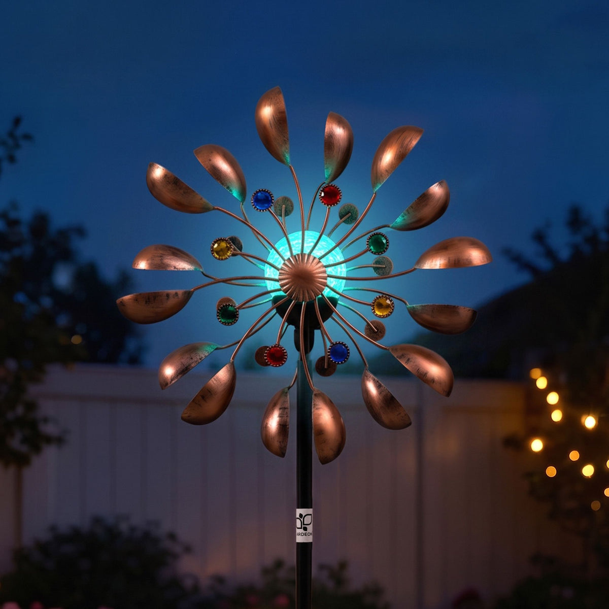 Garden Windmill Metal Wind Spinner with Solar Light 190cm - Bronze