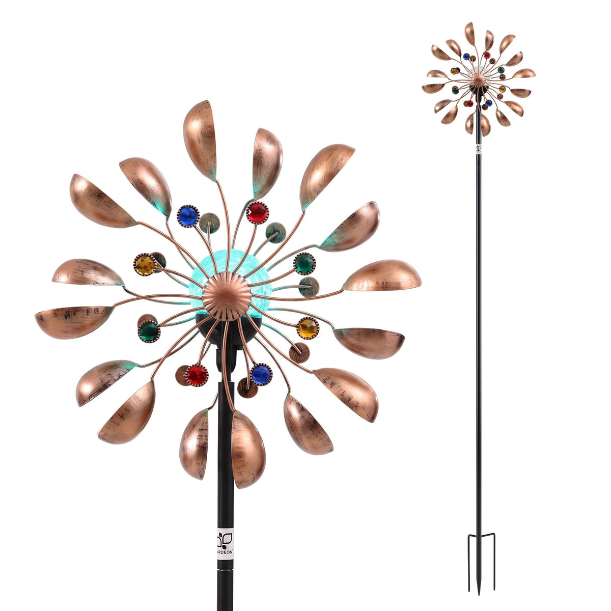 Garden Windmill Metal Wind Spinner with Solar Light 190cm - Bronze