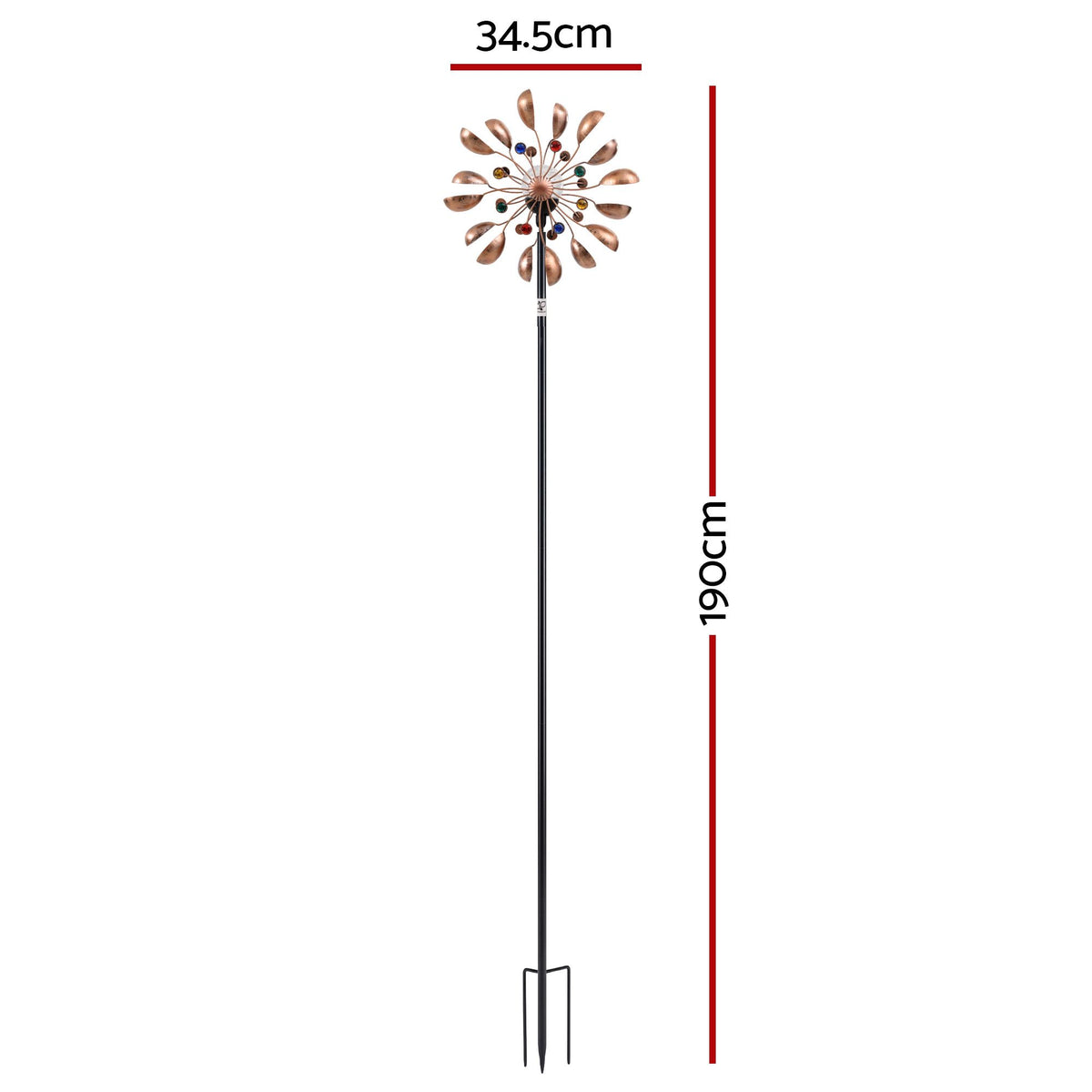 Garden Windmill Metal Wind Spinner with Solar Light 190cm - Bronze