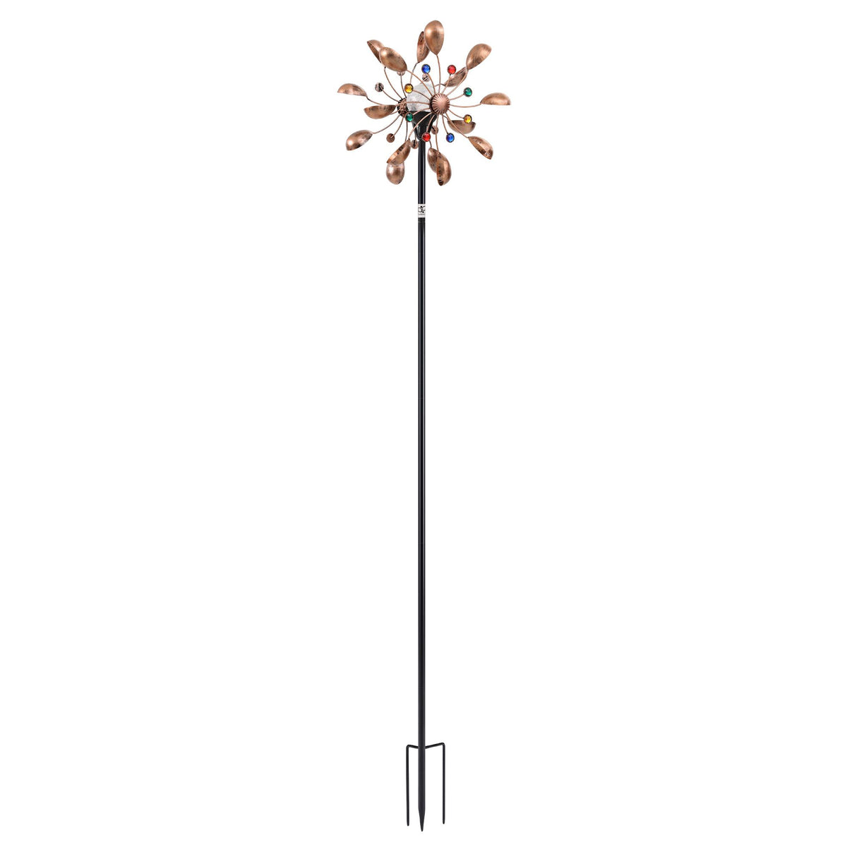 Garden Windmill Metal Wind Spinner with Solar Light 190cm - Bronze