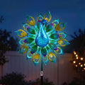 Garden Windmill Solar Light with Colourful Peacock Metal Spinner 190cm