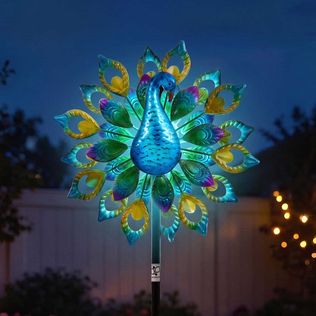 Garden Windmill Solar Light with Colourful Peacock Metal Spinner 190cm