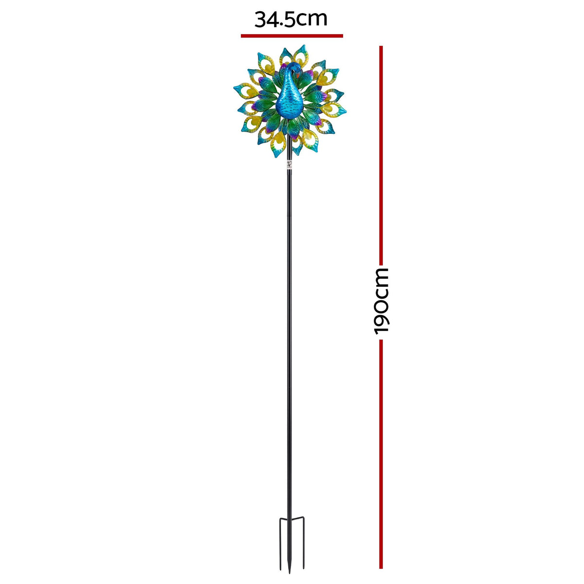 Garden Windmill Solar Light with Colourful Peacock Metal Spinner 190cm
