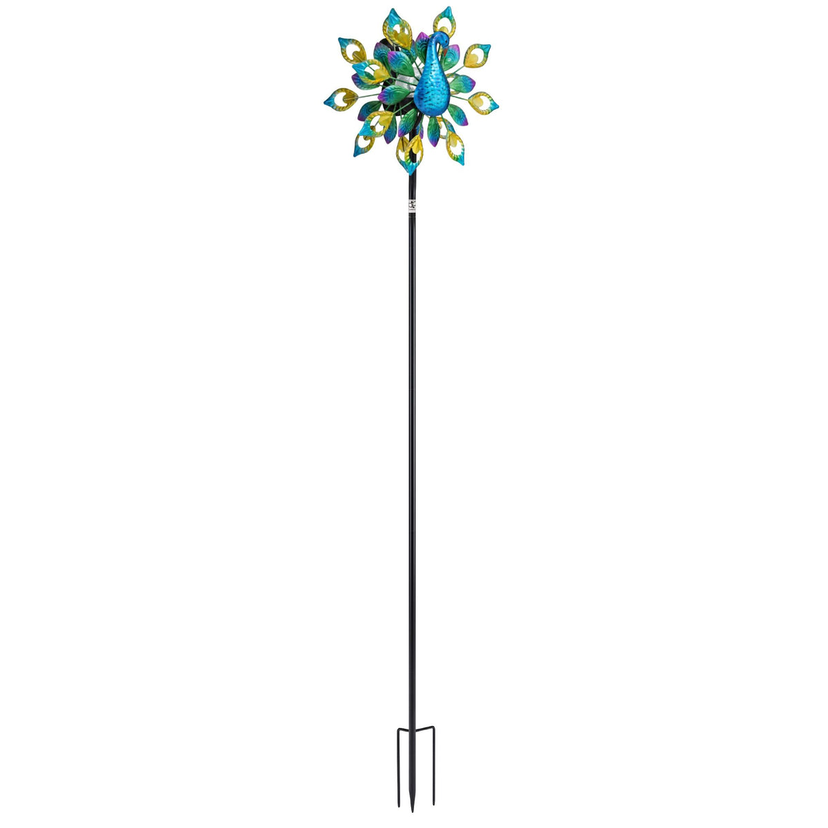 Garden Windmill Solar Light with Colourful Peacock Metal Spinner 190cm