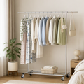 2X Adjustable Clothes Rack Garment Stand with Extendable Rail and Lockable Casters