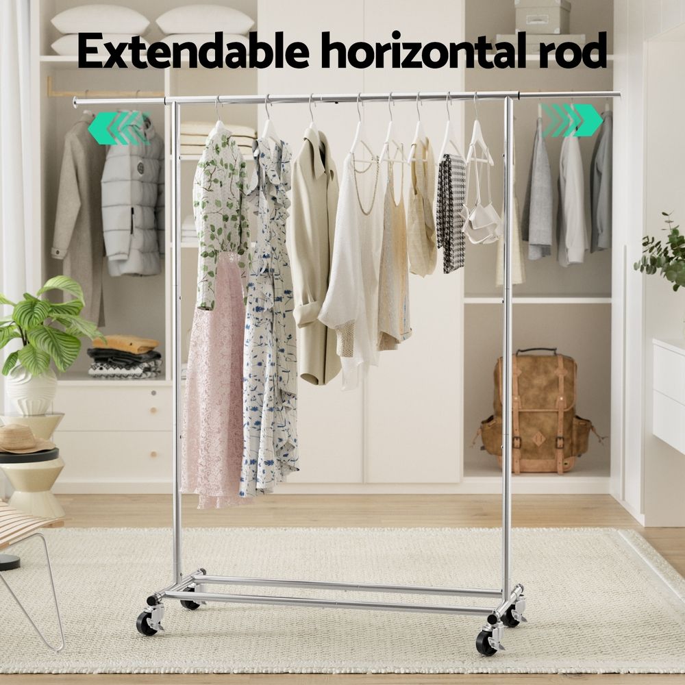 2X Adjustable Clothes Rack Garment Stand with Extendable Rail and Lockable Casters
