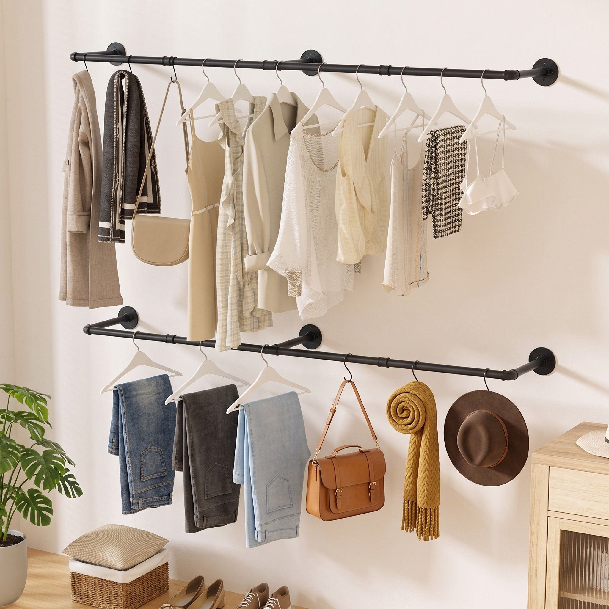 Artiss Clothes Rack Garment Rail Metal Industrial Pipe Wall Mounted 2 Pack
