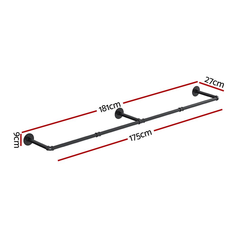 Artiss Clothes Rack Garment Rail Metal Industrial Pipe Wall Mounted 2 Pack