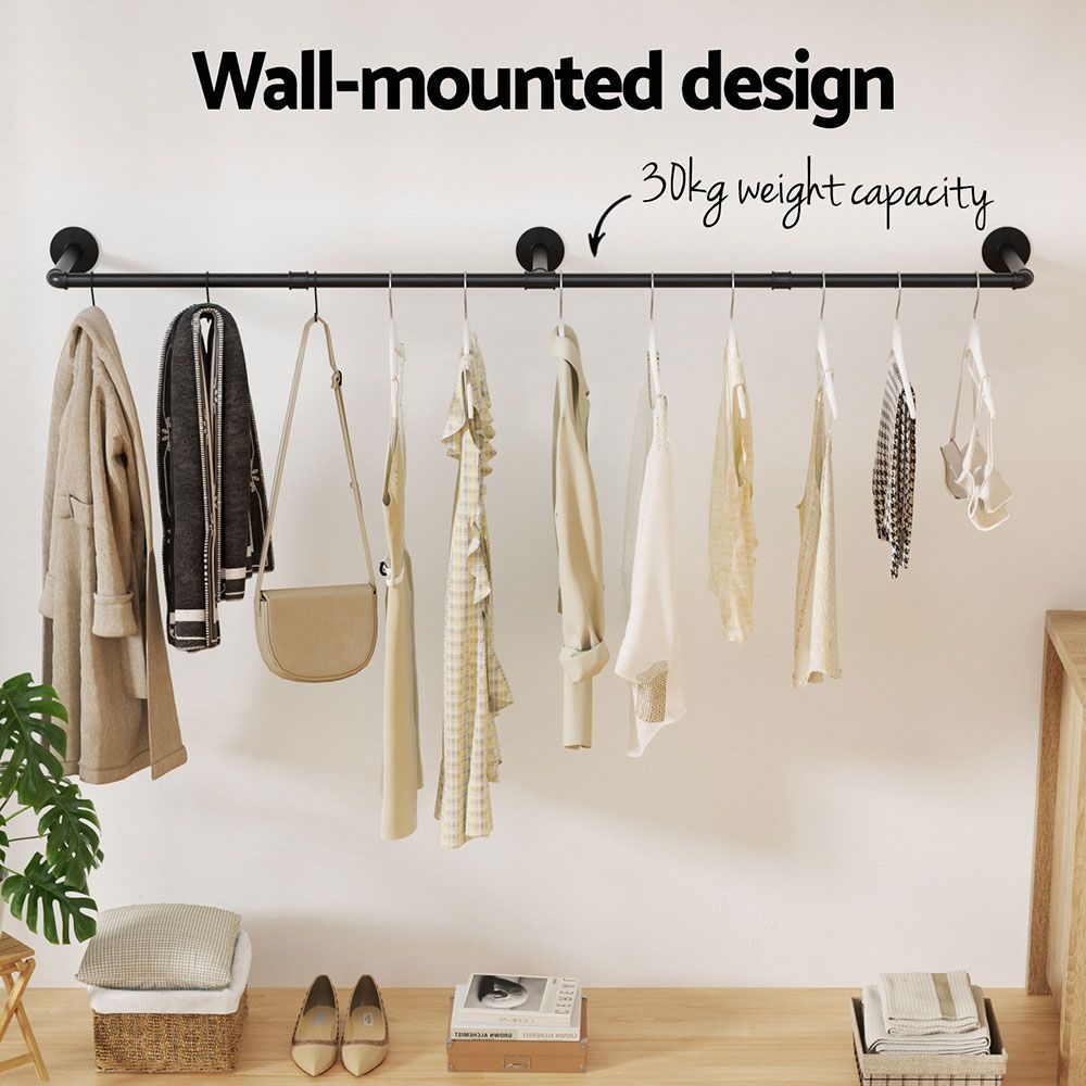 Artiss Clothes Rack Garment Rail Metal Industrial Pipe Wall Mounted 2 Pack