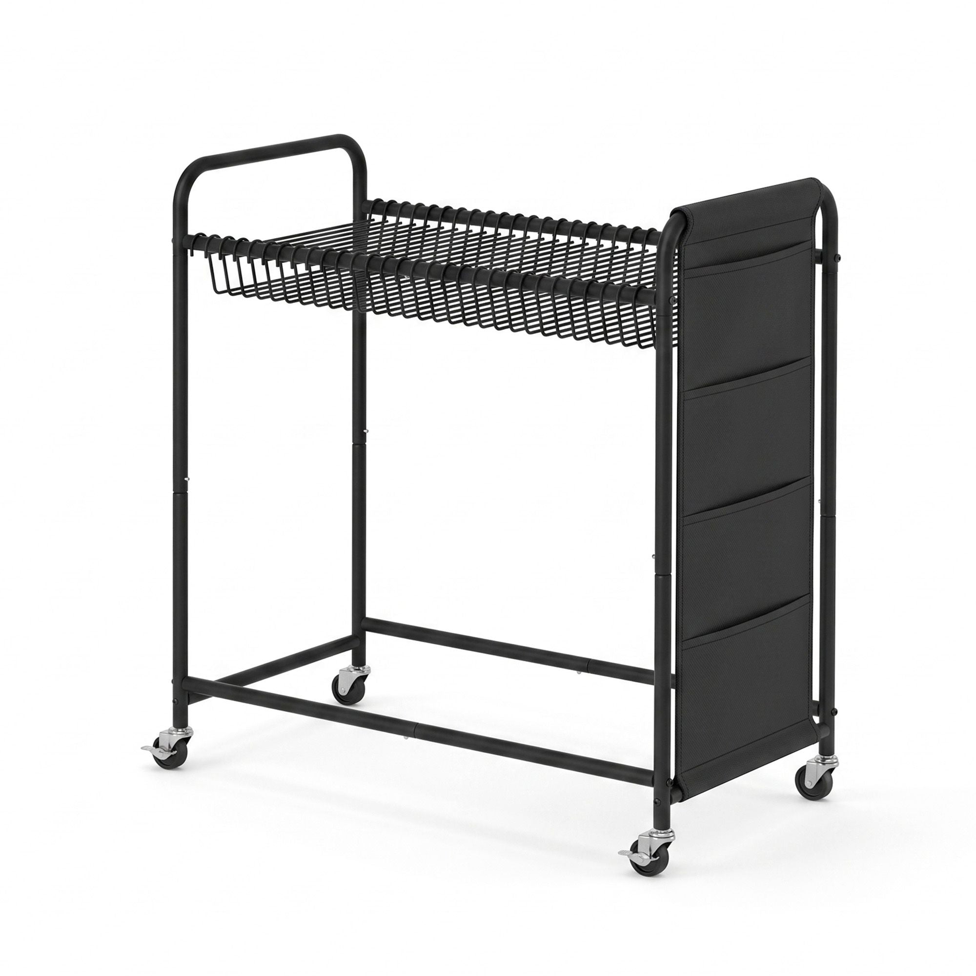 30-Hanger Mobile Pants Trolley Clothes Rack with Wheels and Storage Bag - Black