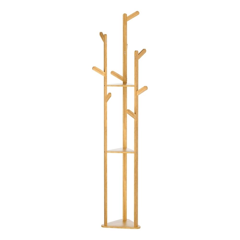 2X Bamboo Clothes Rack with 9 Hooks and 3-Tier Design