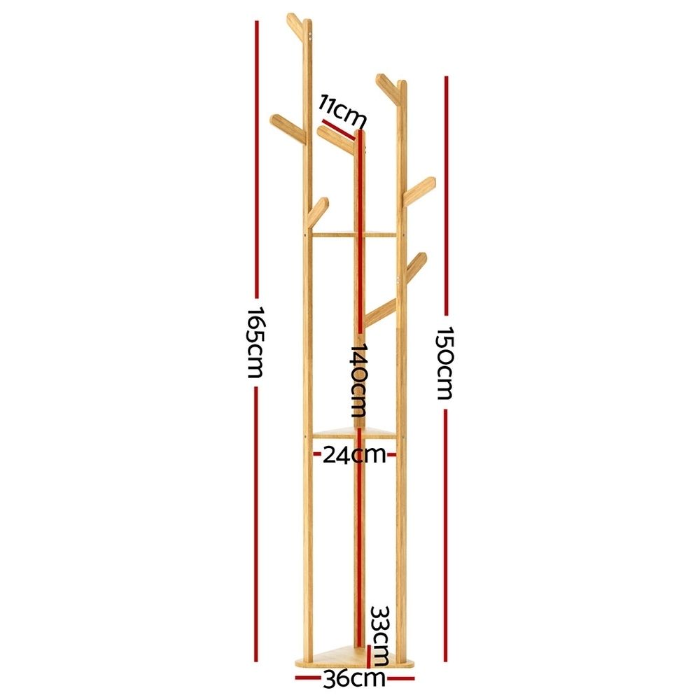 2X Bamboo Clothes Rack with 9 Hooks and 3-Tier Design