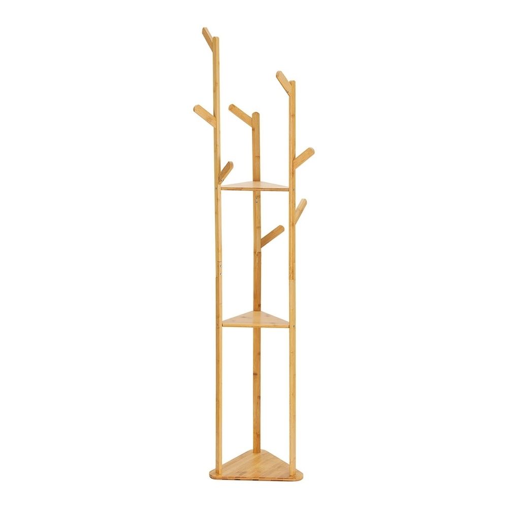 2X Bamboo Clothes Rack with 9 Hooks and 3-Tier Design