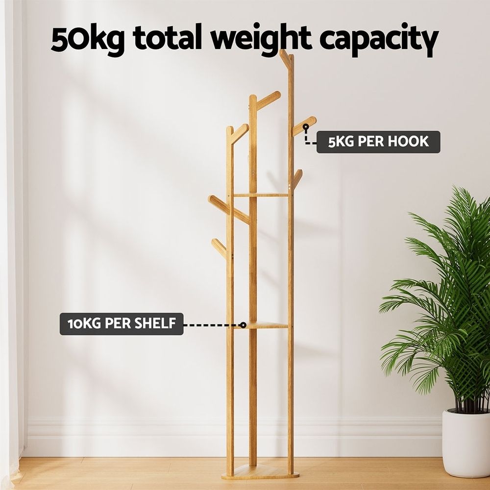 2X Bamboo Clothes Rack with 9 Hooks and 3-Tier Design