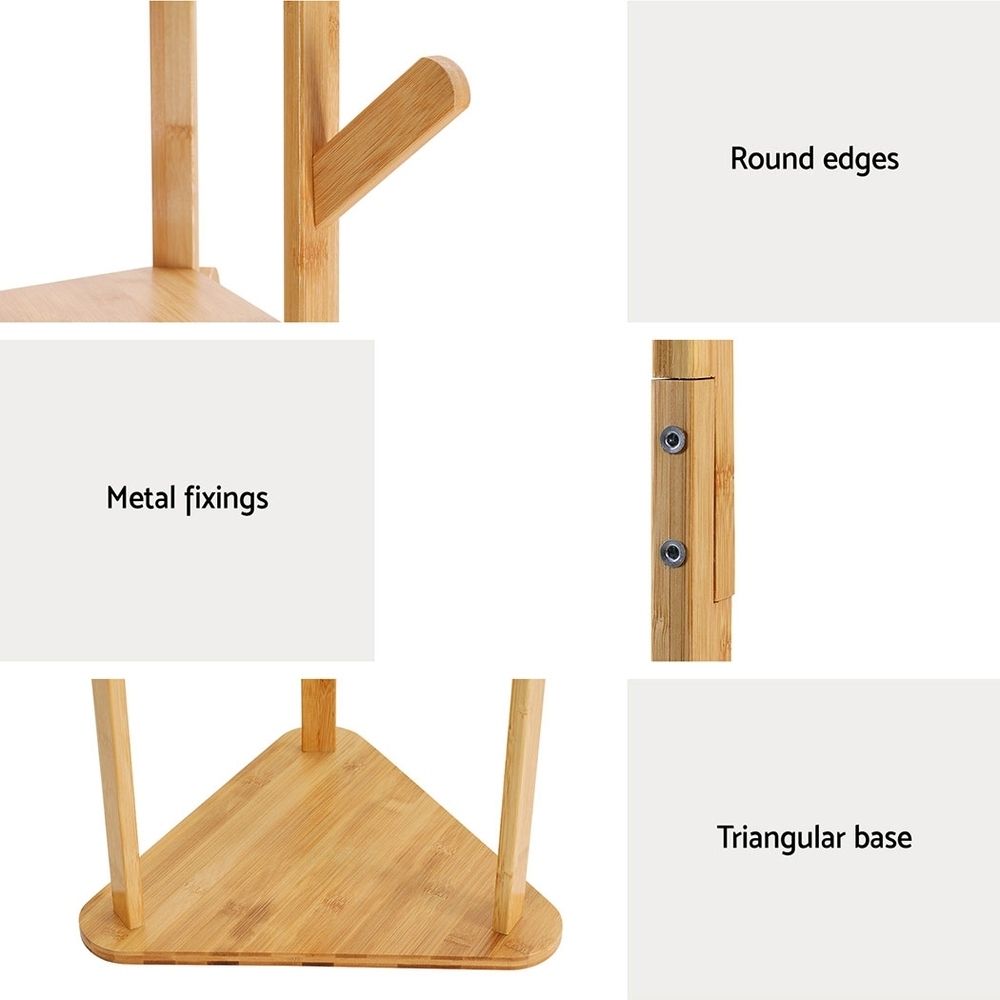 2X Bamboo Clothes Rack with 9 Hooks and 3-Tier Design