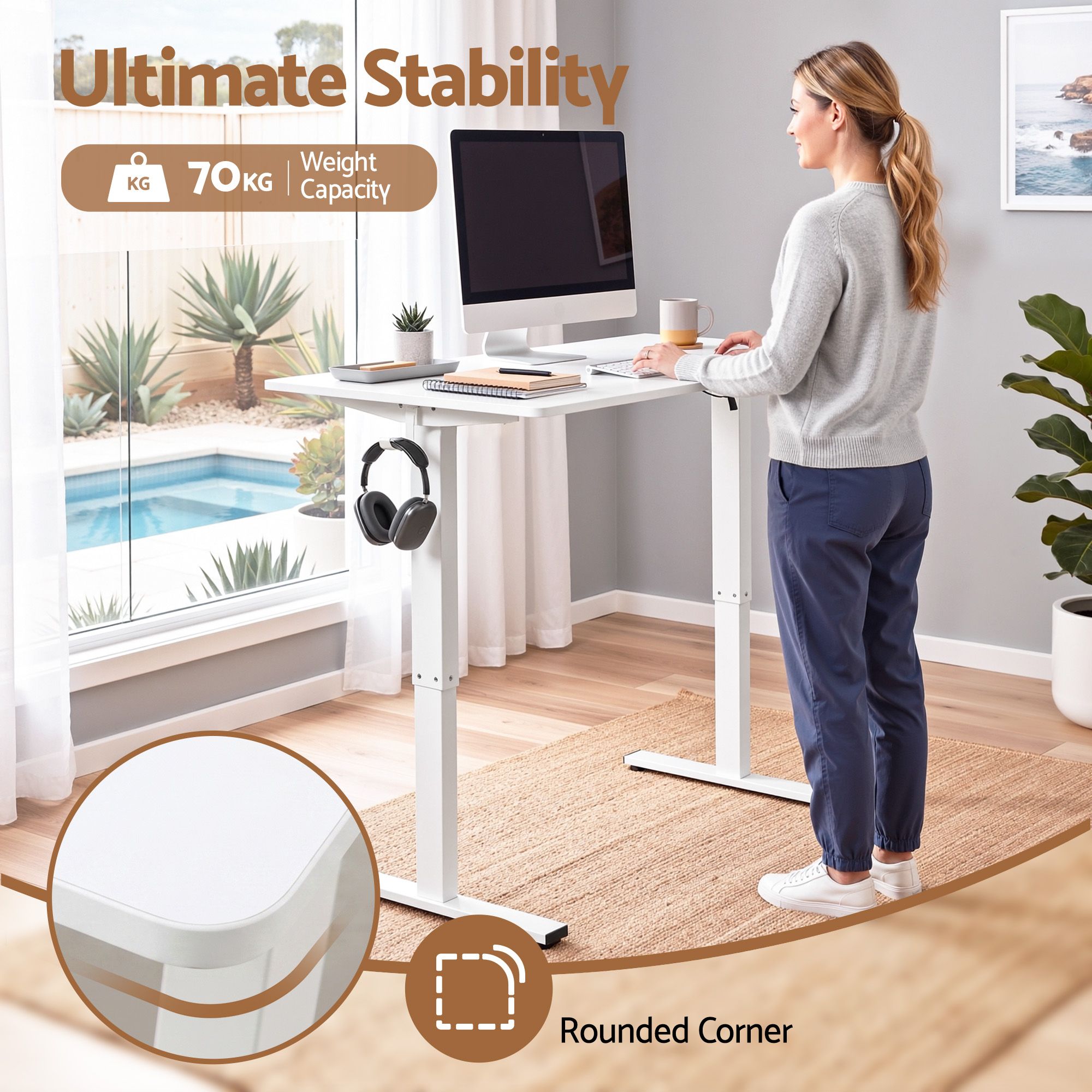 Standing Desk Electric Adjustable Ergonomic Office Table 100cm White