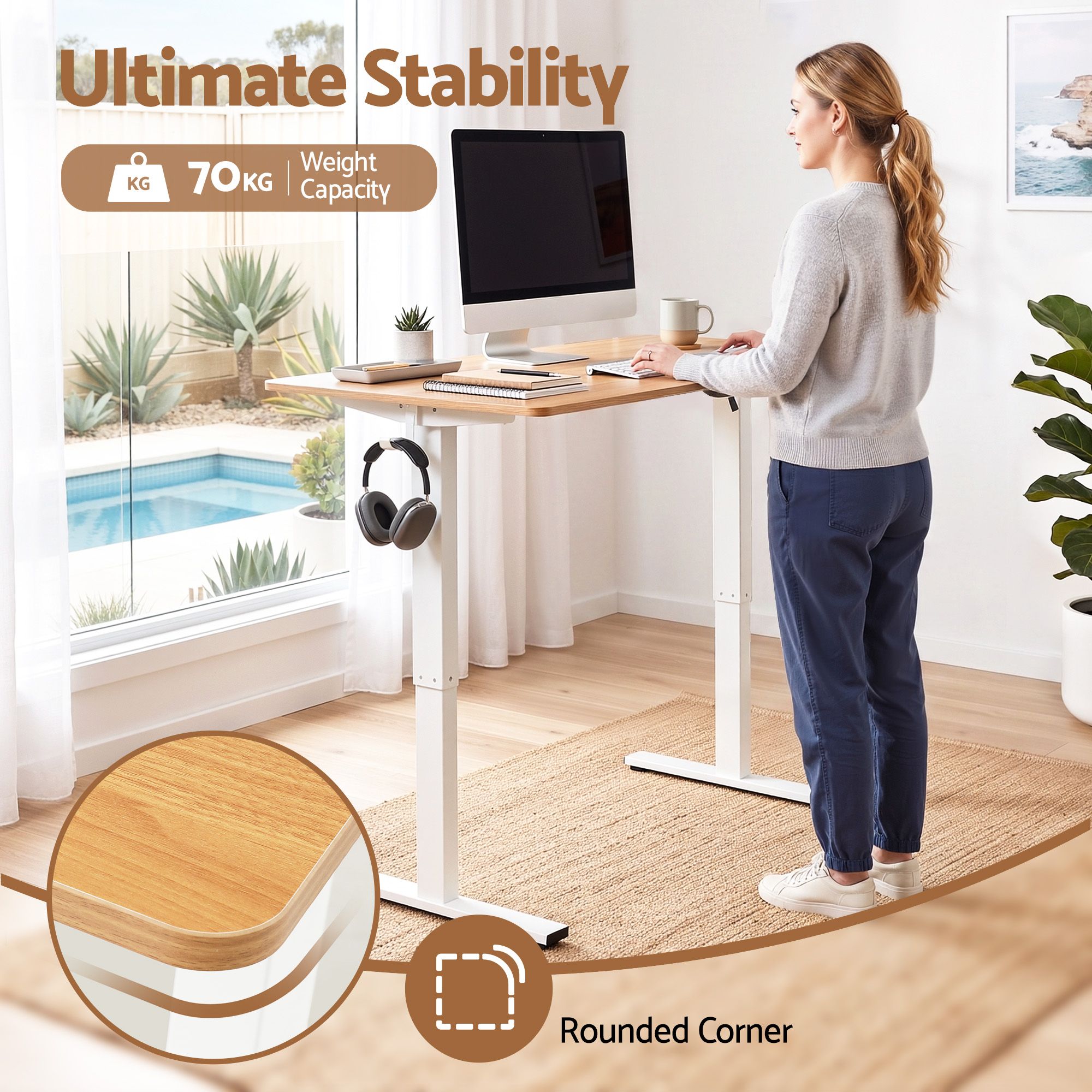 Standing Desk Electric Adjustable Ergonomic Office Table 100cm Oak