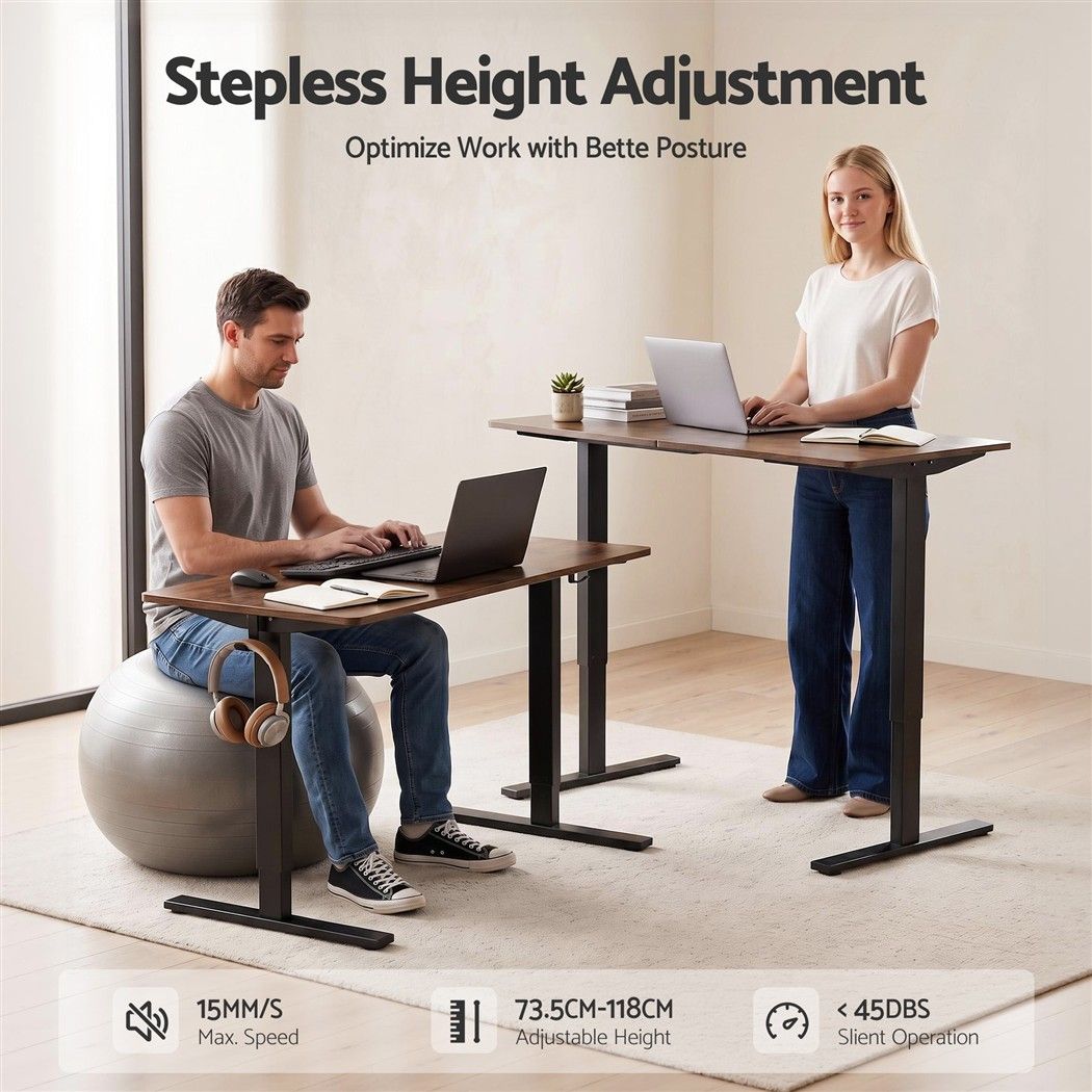 Standing Desk Height Adjustable 140cm Ergonomic Office Desk Brown