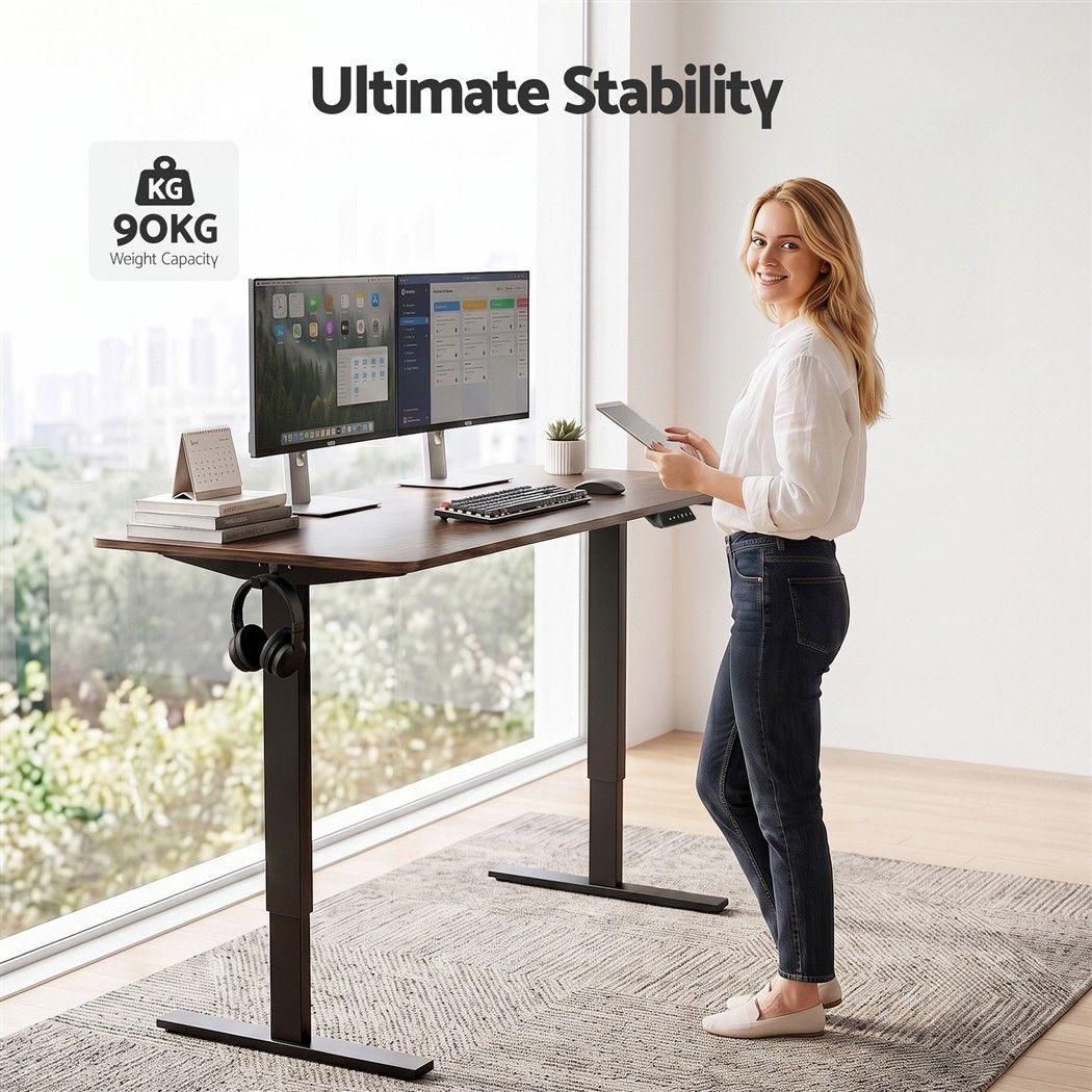 Standing Desk Height Adjustable 140cm Ergonomic Office Desk Brown