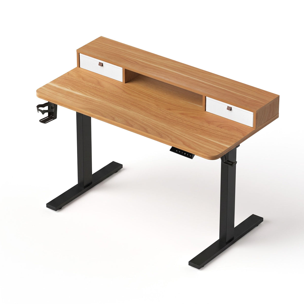 Electric Height Adjustable Standing Desk 120cm with Drawers and Monitor Shelf - Oak