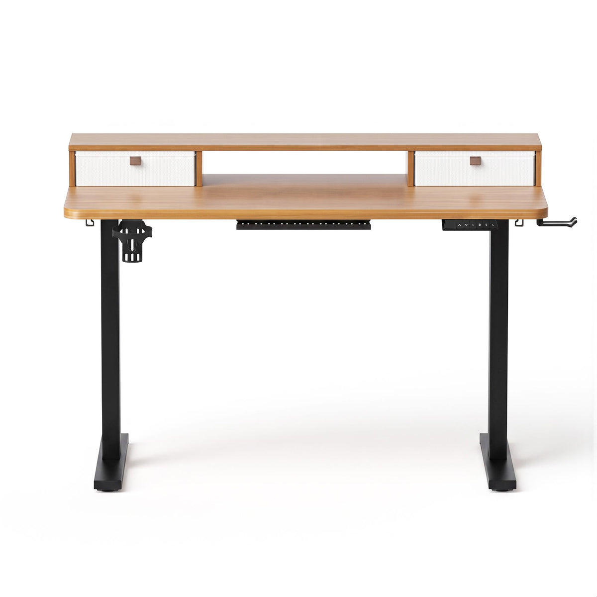 Electric Height Adjustable Standing Desk 120cm with Drawers and Monitor Shelf - Oak