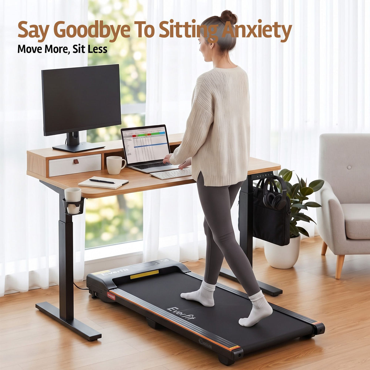 Electric Height Adjustable Standing Desk 120cm with Drawers and Monitor Shelf - Oak
