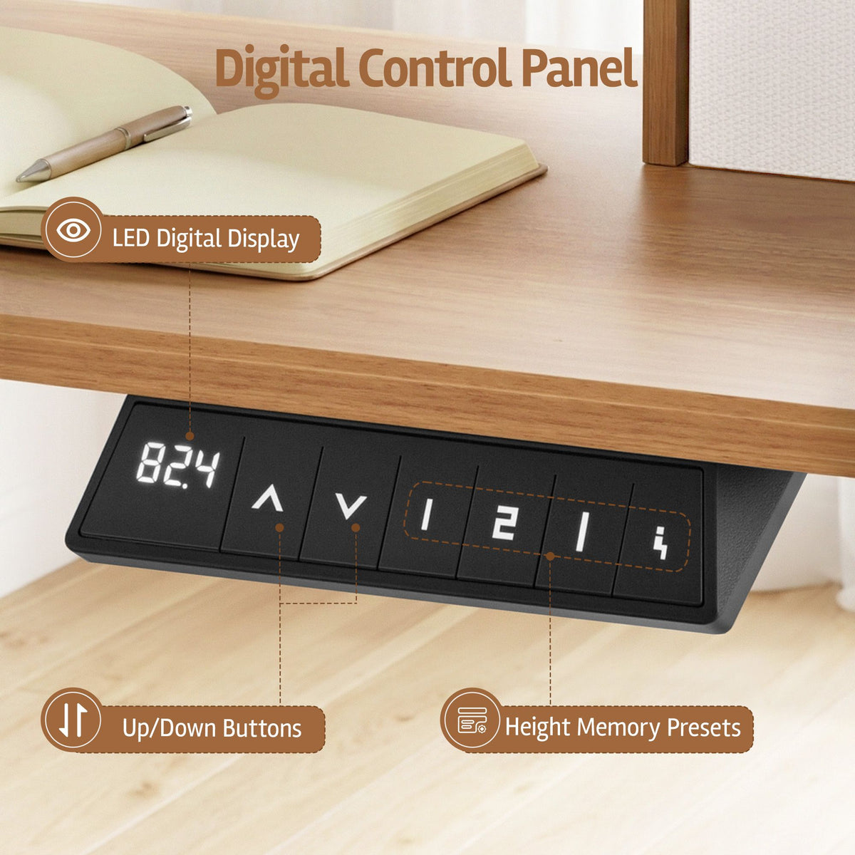 Electric Height Adjustable Standing Desk 120cm with Drawers and Monitor Shelf - Oak