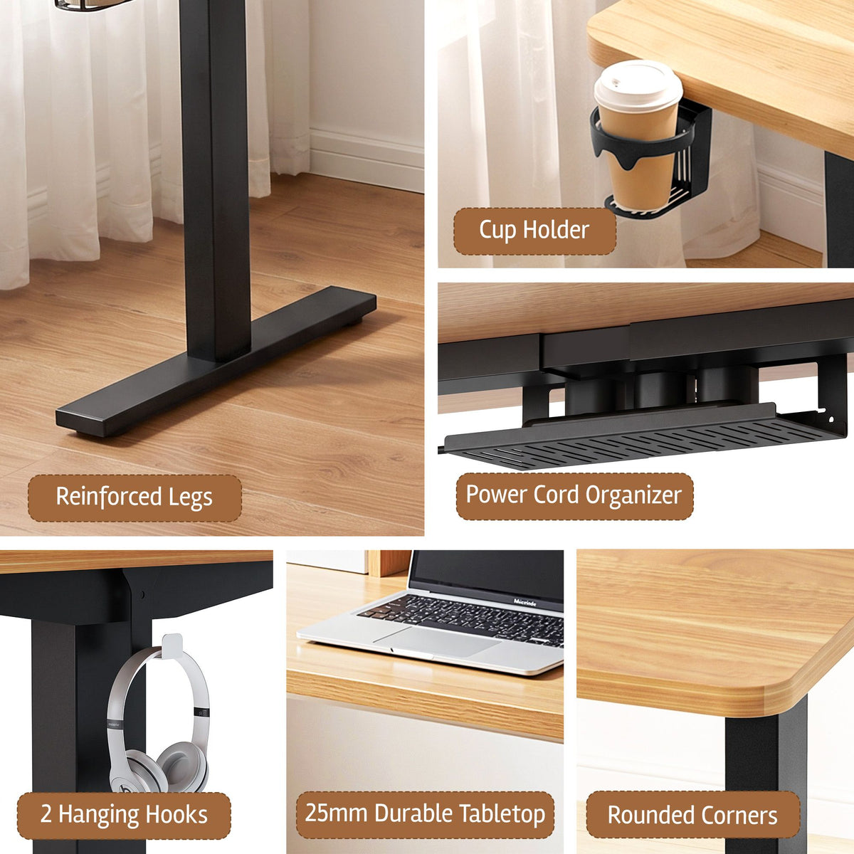 Electric Height Adjustable Standing Desk 120cm with Drawers and Monitor Shelf - Oak