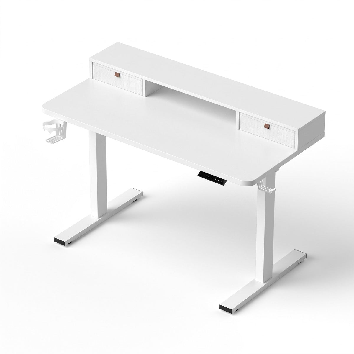 Electric Height Adjustable Standing Desk with Motorised Control Panel and Storage - White 120cm