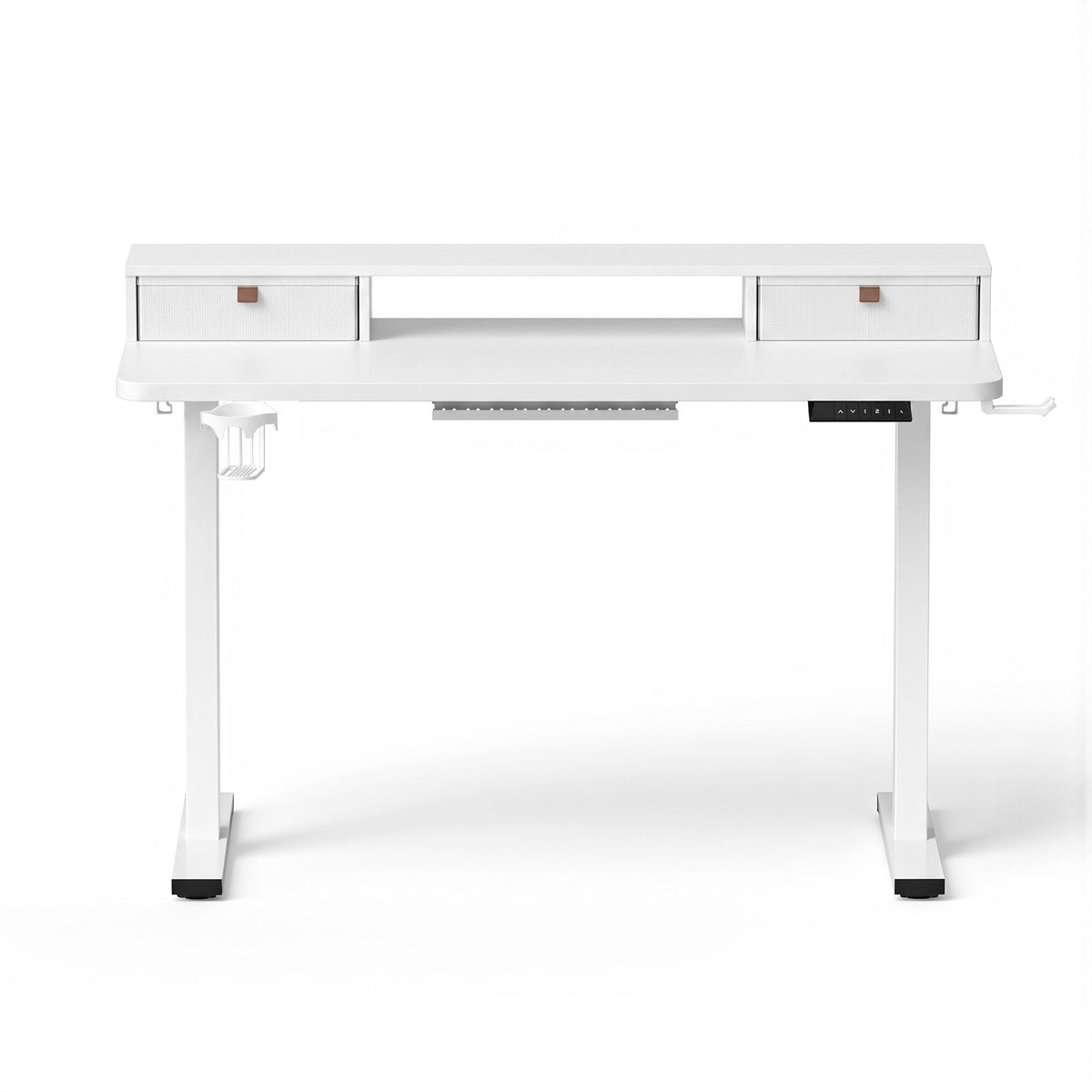 Electric Height Adjustable Standing Desk with Motorised Control Panel and Storage - White 120cm