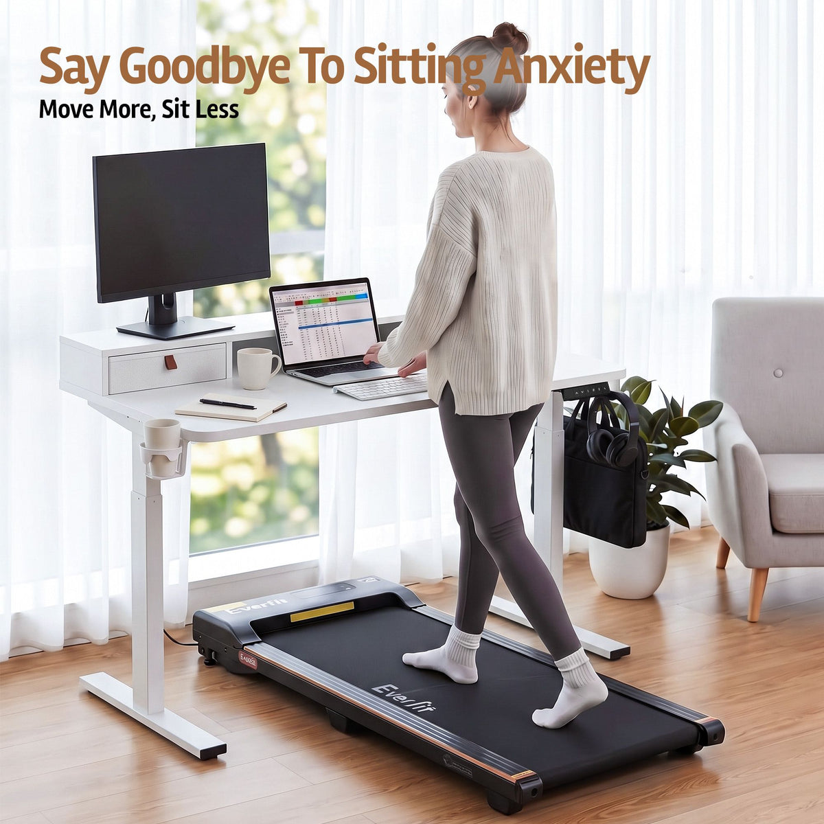 Electric Height Adjustable Standing Desk with Motorised Control Panel and Storage - White 120cm