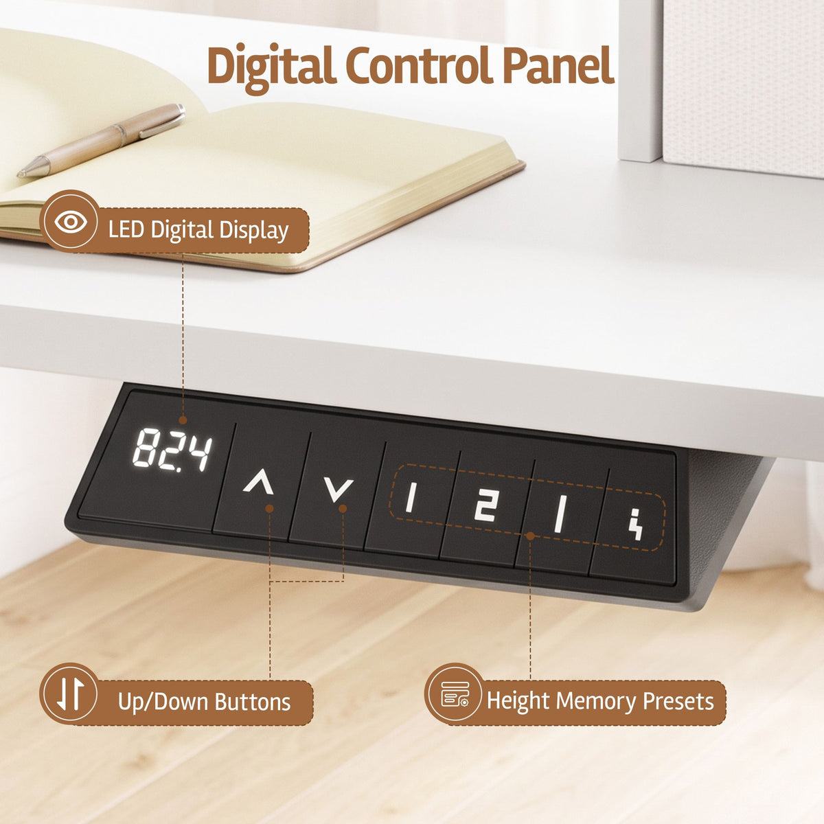 Electric Height Adjustable Standing Desk with Motorised Control Panel and Storage - White 120cm