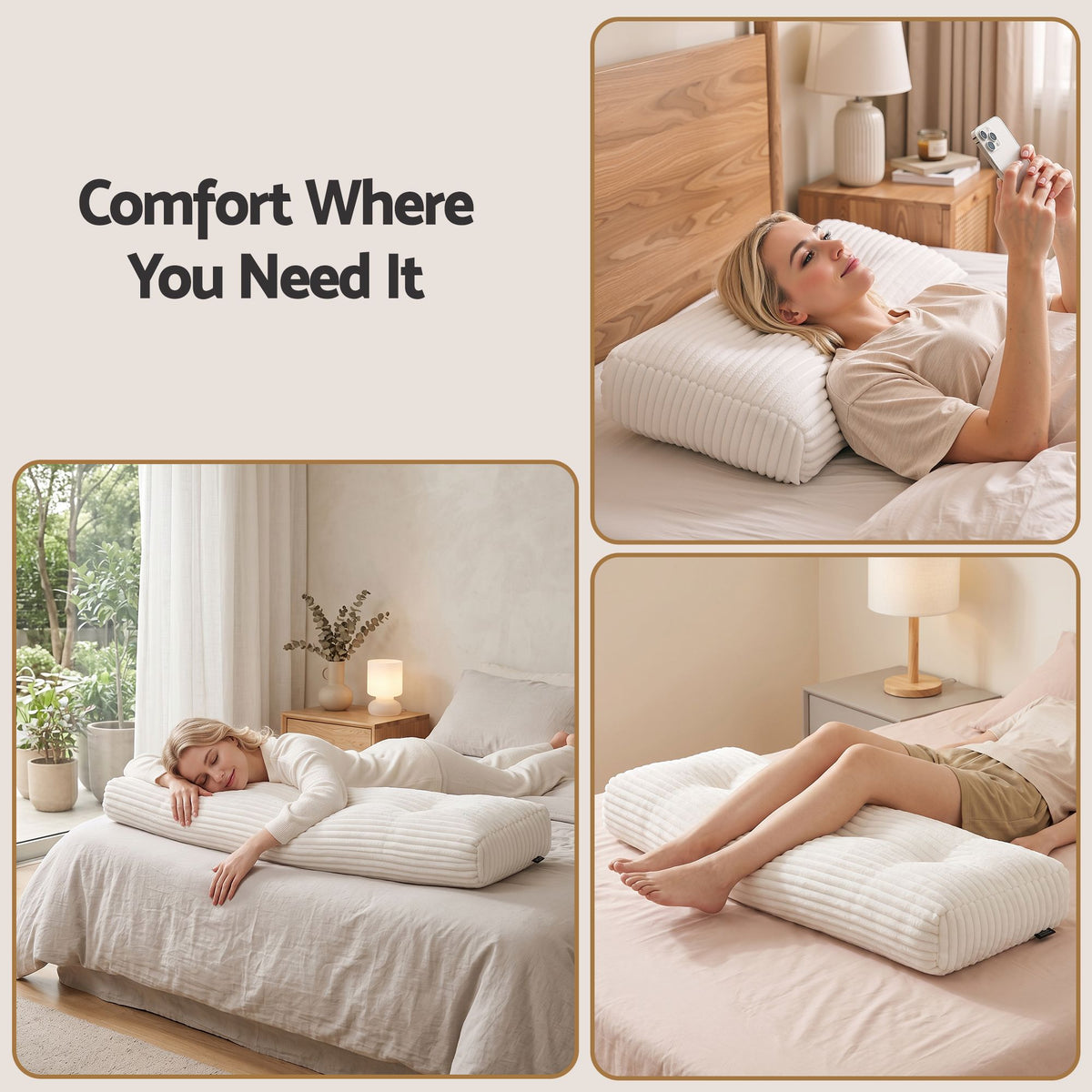 Double Wedge Pillow Headboard with Non-Flattening Shredded Foam Core and Side Pockets