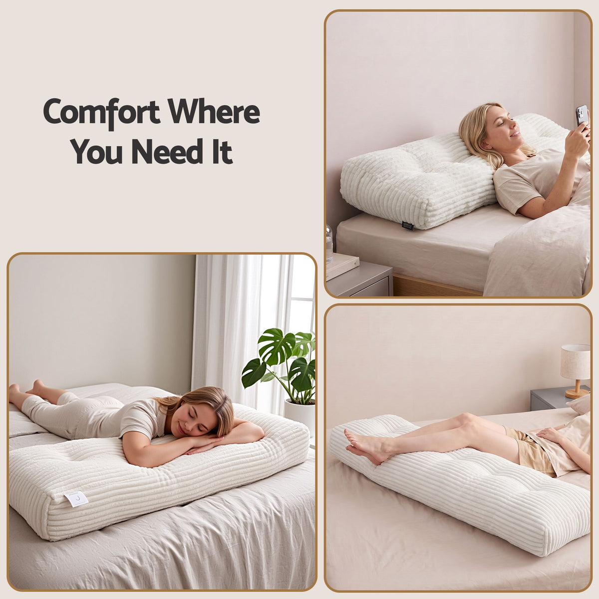 Wedge Pillow Headboard with Shredded Foam Core, Side Pockets, Queen Size
